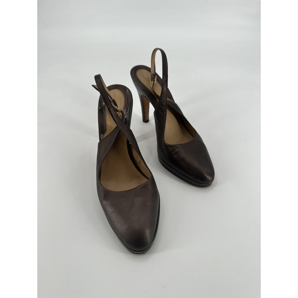 Faconnable Women's Slingback Shinny Brown Heeled Shoes Sz 7.5M